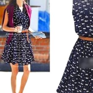 Korean-Style Navy Cat Print Button-Up Collar Dress